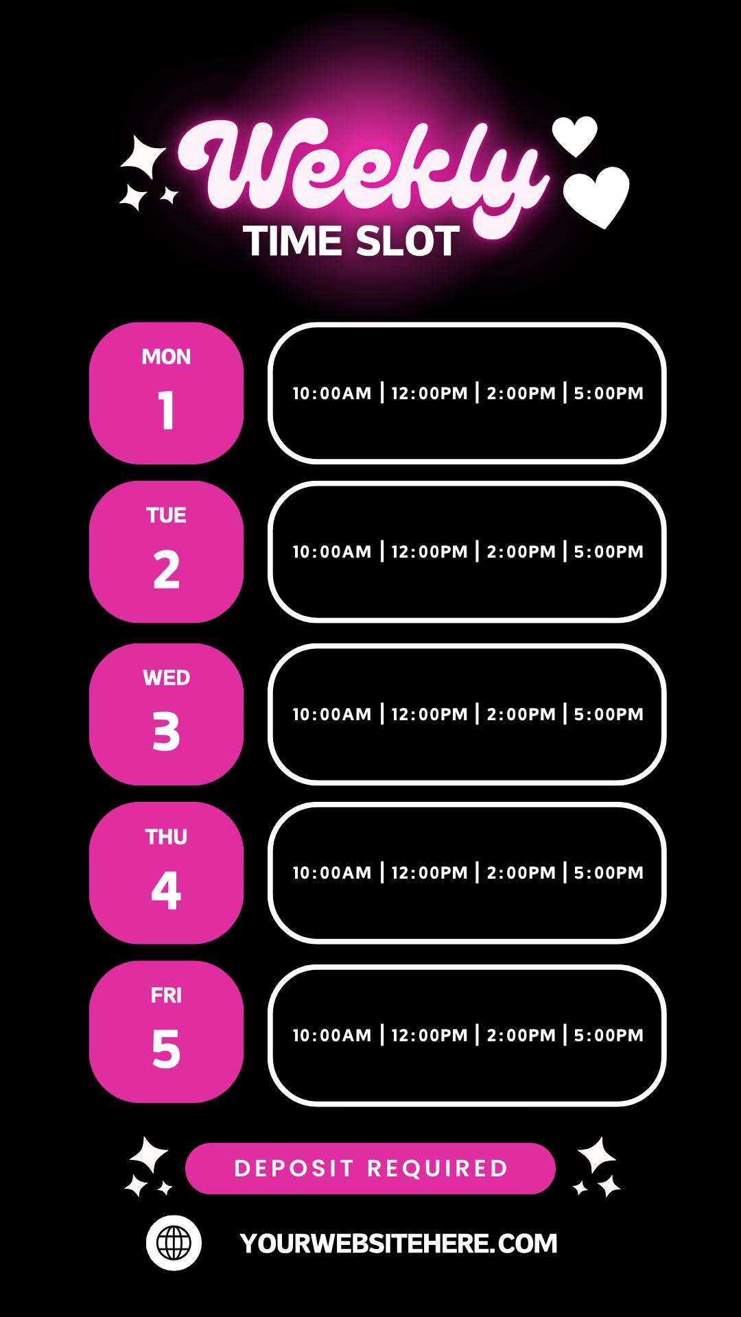 Weekly Time Slot Back Pink Template Canva, Social Media Instagram Story ...
