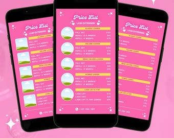 Lash Price List Template Pink | Editable Canva Flyer for Lash Technician | Beauty Salon Service Menu Pricelist for Instagram Post & IG Story