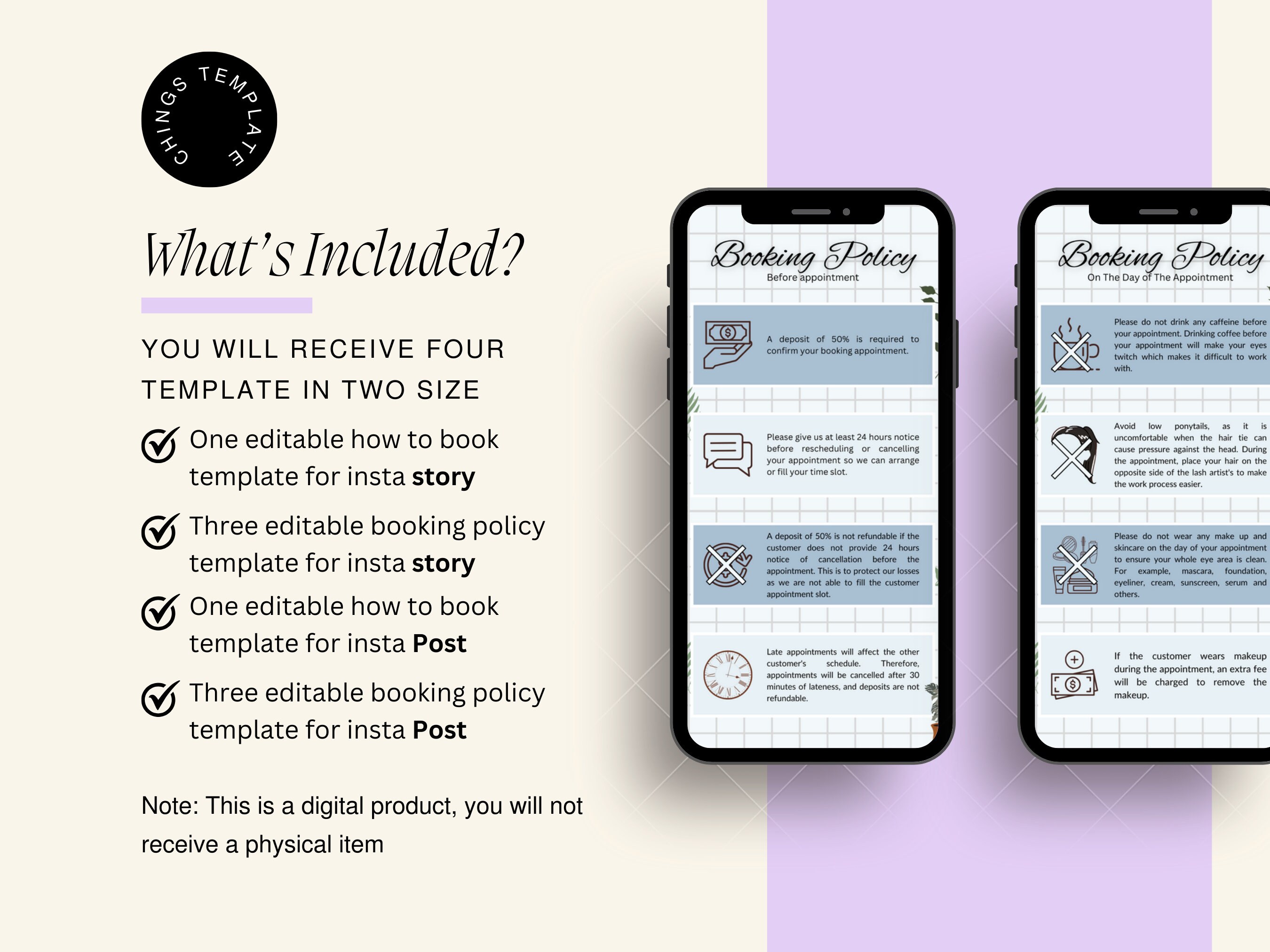 Booking and Cancellation Policy Editable Instagram for Lash Tech