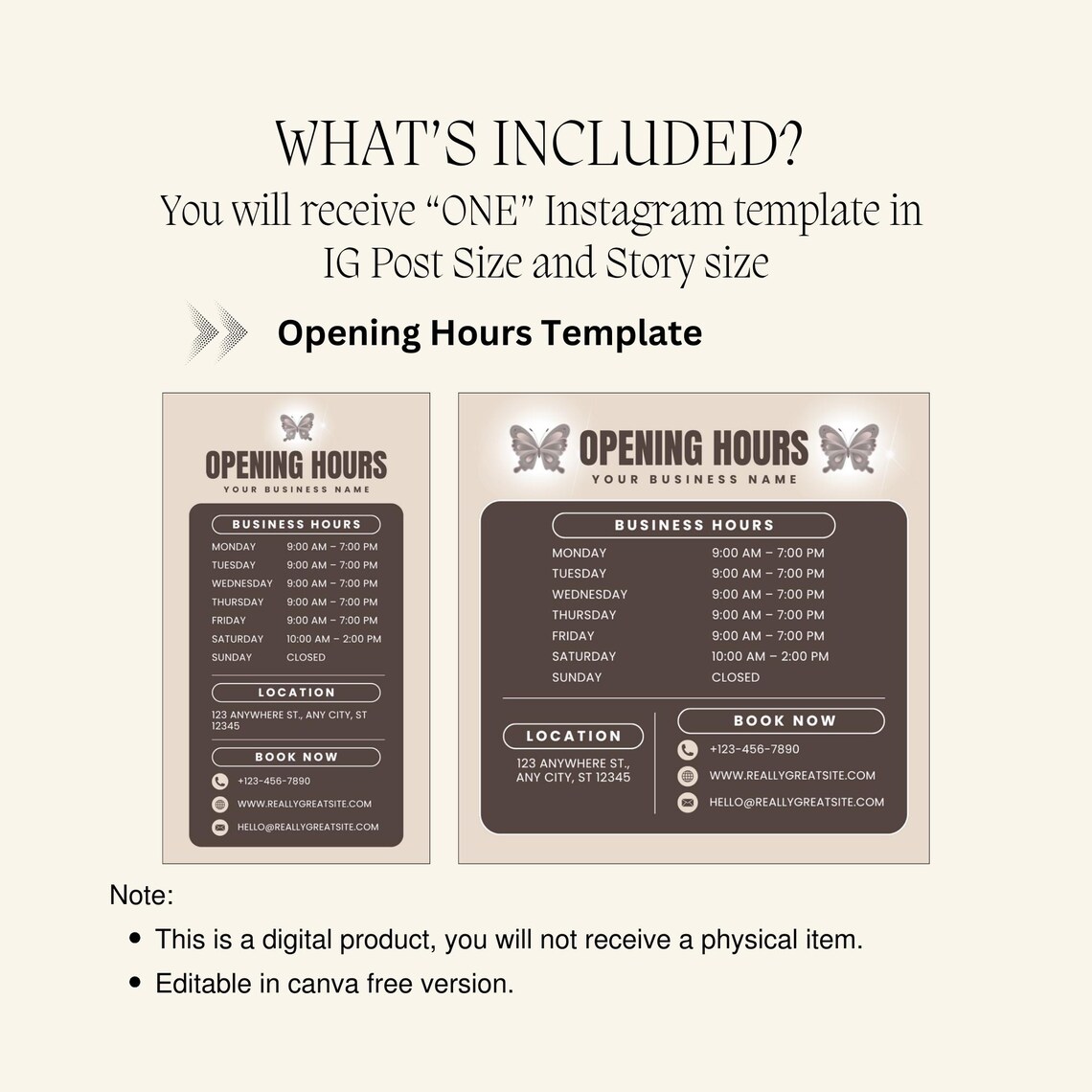 Salon Operating Hours Example Editable Salon Opening Hours Sign Template | Instagram Post and Story ...