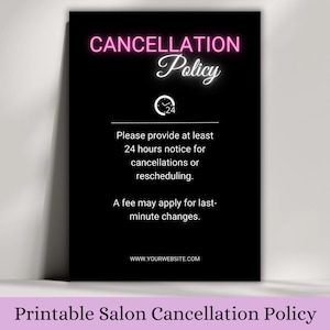 Editable Booking, Refund and Cancellation Policy, Term and Condition template for Printable Rules Salon business as aesthetic wall deco sign