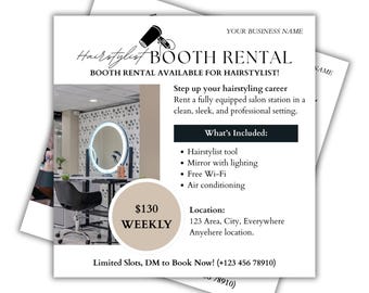 Hairstylist Booth Rental Flyer Canva Template | Editable Salon Chair Rental Ad | IG Post for Hair Stylist Business Marketing & Promotion