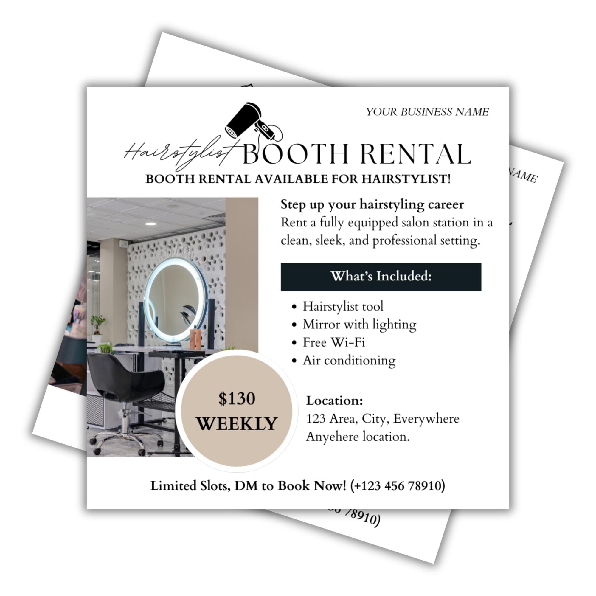 Hairstylist Booth Rental Flyer Canva Template Editable Salon