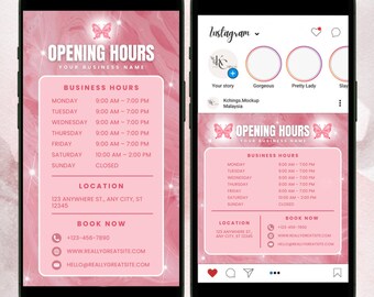 Salon Operating Hours Example Editable Salon Opening Hours Sign Template | Instagram Post and Story ...