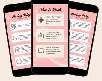 Lash Tech Booking and Cancellation Policy Editable Canva Pink Instagram Post and Story Term and Condition policies for beauty business owner