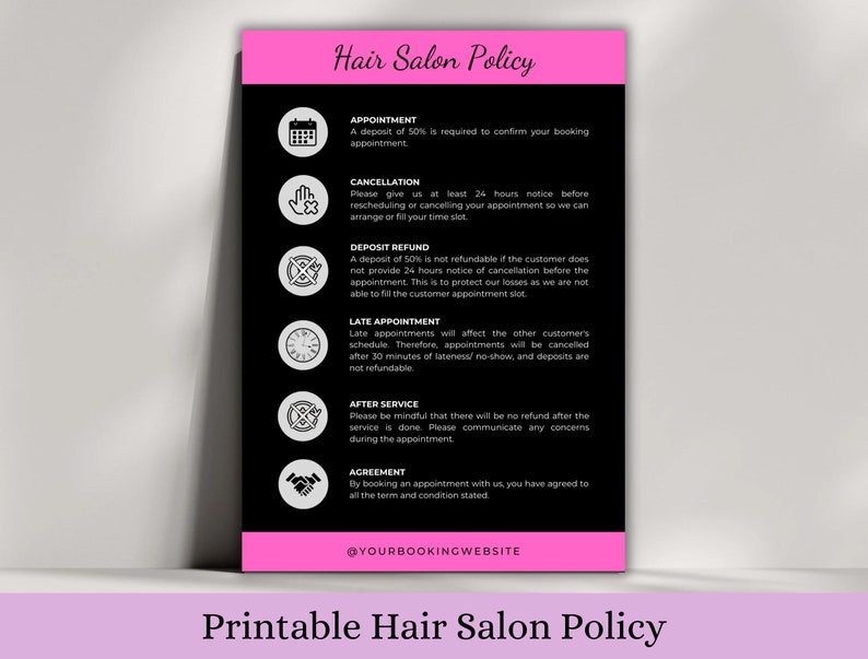 Printable Hair Booking and Cancellation Policy Templates for ...