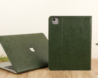 Retro Green Leather iPad Case, iPad Pro 2022/2021 Case, iPad Air 5, 4, 3, 2, 1, iPad 2022/2021, iPad 2020/2019, iPad mini 6, 5, 4 iPad Cover