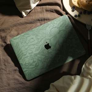 Custodia per Macbook, custodia rigida in pelle floreale verde retrò per Macbook Air 13 11 15 Pro 16 MacBook Retina 15 13 12 Apple 2024 2023 Custodia per laptop unica