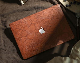 Macbook Case, Embossed Flower Leather Hard Case for Macbook Air 13 11 15 Pro 16 MacBook Retina Neo A18 2023 2021 2020 Unique Laptop Case
