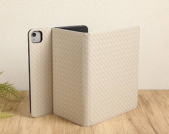 Beige Woven Leather iPad Case, iPad Pro 2022/2021 Case, iPad Air 5, 4, 3, 2, 1, iPad 2022/2021, iPad 2020/2019, iPad mini 6, 5, 4 iPad Cover