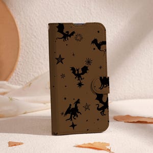 Retro Magic Dragon Collage Geldbörse für iPhone 16 15 14 13 Pro, iPhone 11 12 13, iPhone SE X XR Hülle mit Kartenhalter, Einzigartige Hülle