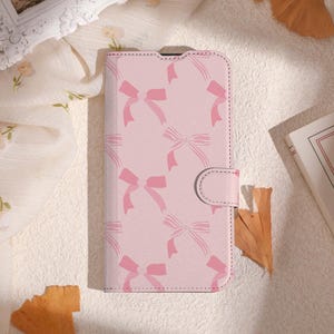 Pink Bow Print Hülle für iPhone 16 15 14 13 Pro, iPhone 11 12 13, iPhone SE X XR Hülle mit Kartenhalter, Einzigartige Hülle