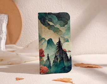 Maple Forest Print Wallet Phone Cover for iPhone 16 15 14 13 Pro, iPhone 11 12 13, iPhone SE X XR Case with Card Holder, Unique Case