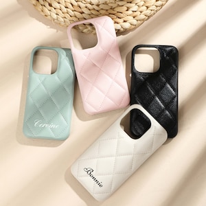Personalized Leather Case for iPhone 15 Pro 14 Pro Max 13 12, Unique Case with Names, Monogram Initials Luxury Leather Phone Cover Case