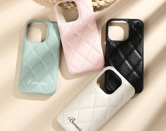 Personalized Leather Case for iPhone 15 Pro 14 Pro Max 13 12, Unique Case with Names, Monogram Initials Luxury Leather Phone Cover Case
