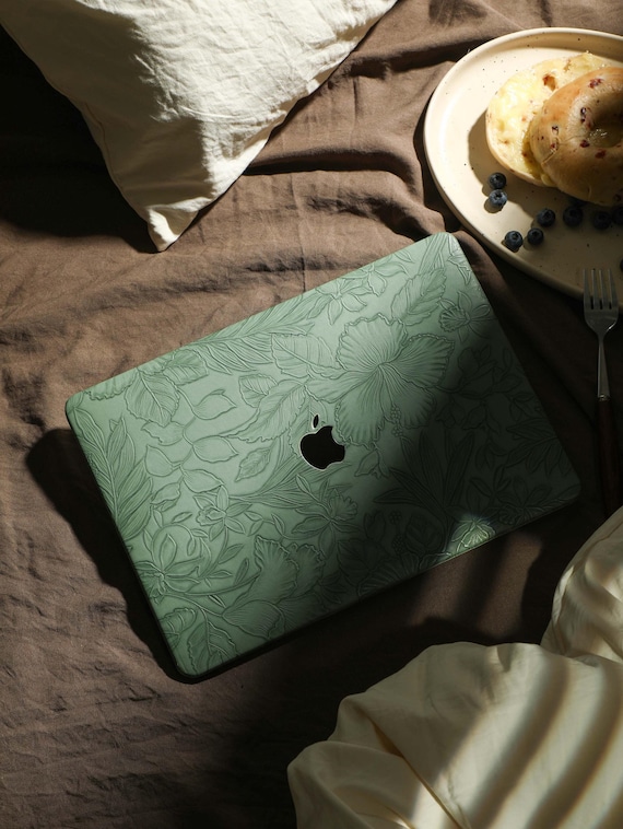 Macbook Case,Retro Green Floral Leather Hard Case for Macbook Air 13 11 15 Pro 16 MacBook Retina 15 13 Neo A18 2024 2023 Unique Laptop Case