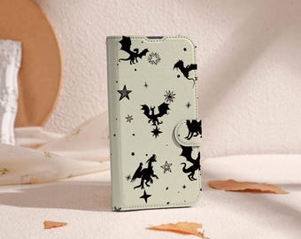 Star Magic Dragon Collage Wallet Phone Cover for iPhone 16 15 14 13 Pro, iPhone 11 12 13, iPhone SE X XR Case with Card Holder, Unique Case