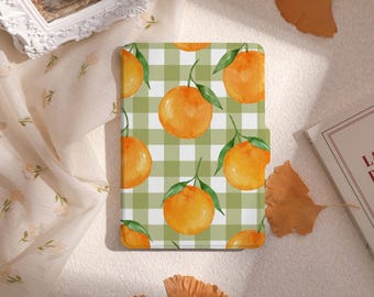 Orange Check Print Kindle Case, All New Kindle Case 2022, Paperwhite 6.8 Cover, Kindle Paperwhite 2021 Case, Kindle 10th 11th Gen