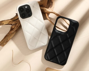 Personalized Leather Case for iPhone 15 Pro 14 Pro Max 13 12, Unique Case with Names, Monogram Initials Luxury Leather Phone Cover Case