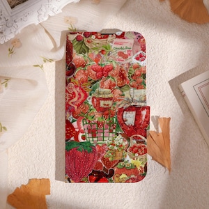 Funda para teléfono con diseño de collage de granja de fresas para iPhone 16, 15, 14, 13 Pro, iPhone 11, 12, 13, iPhone SE, X, XR, con tarjetero, funda única