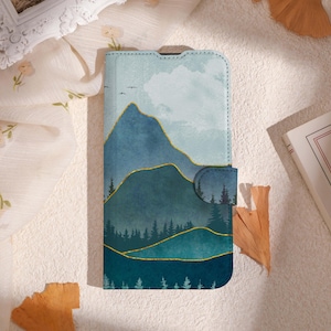Funda para teléfono con estampado de montañas de verano para iPhone 16, 15, 14, 13 Pro, iPhone 11, 12, 13, iPhone SE, X, XR, con tarjetero, funda única