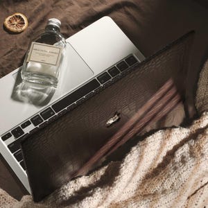 Personalized Brown Crocodile Embossed MacBook Case, Custom Leather Laptop Cover with Gold Initial for MacBook Air 13 Pro 14 2026 M5 Neo A18 image 5