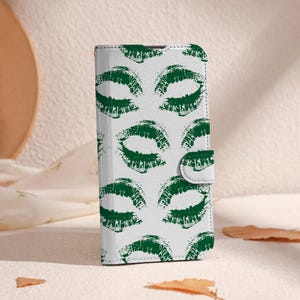 Grüne Lippen Drucke Brieftasche Handyhülle für iPhone 16 15 14 13 Pro, iPhone 11 12 13, iPhone SE X XR Hülle mit Kartenhalter, Unikat Hülle