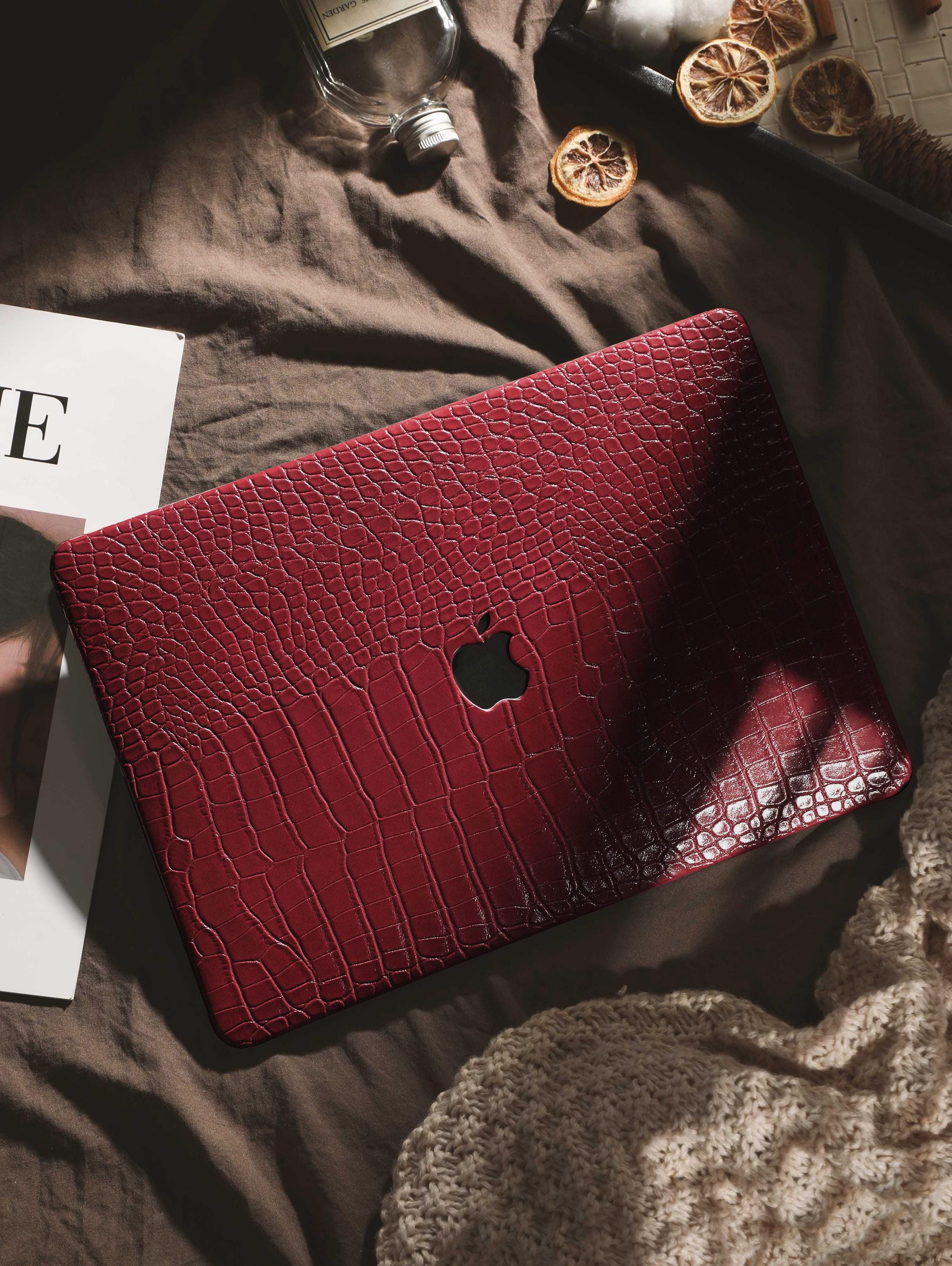 Personalized Red Crocodile Embossed MacBook Case, Custom Leather