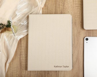 Woven Beige Leather iPad Case, iPad Pro 11" 13" 2026/2025  Case, iPad Air 8 7 6 5 4 3, iPad 12 11, iPad 2024/2022, iPad mini 7, 6, 5 Cover