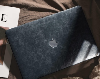 Personalized Retro Blue Leather MacBook Case, Custom Leather Laptop Cover with Gold Initial for MacBook Air 13 15 Pro 13 14 2026 M5 Neo A18
