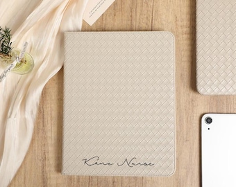 Beige Woven Leather iPad Case, iPad Pro 11" 13" 2026/2025 Case, iPad Air 8,7,6,5,4,3 iPad 12 11, iPad 2024/2022, iPad mini 7, 6, 5, 4 Cover