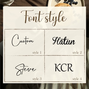 May include: Four different font styles are shown in black text on a white background. The text reads "Custom", "Hatun", "Steve", and "KCR".
