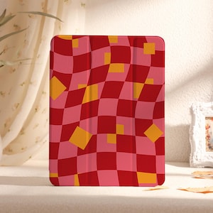 Étui pour iPad à carreaux rouges, étui pour iPad Pro 11 pouces 13 pouces 2024, iPad Air 11 pouces 13 pouces, Air 5, 4, 3, 2, 1, iPad 2022/2021, iPad mini 6,5,4