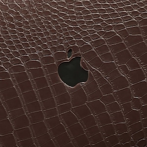 Personalized Brown Crocodile Embossed MacBook Case, Custom Leather Laptop Cover with Gold Initial for MacBook Air 13 Pro 14 2026 M5 Neo A18 image 6