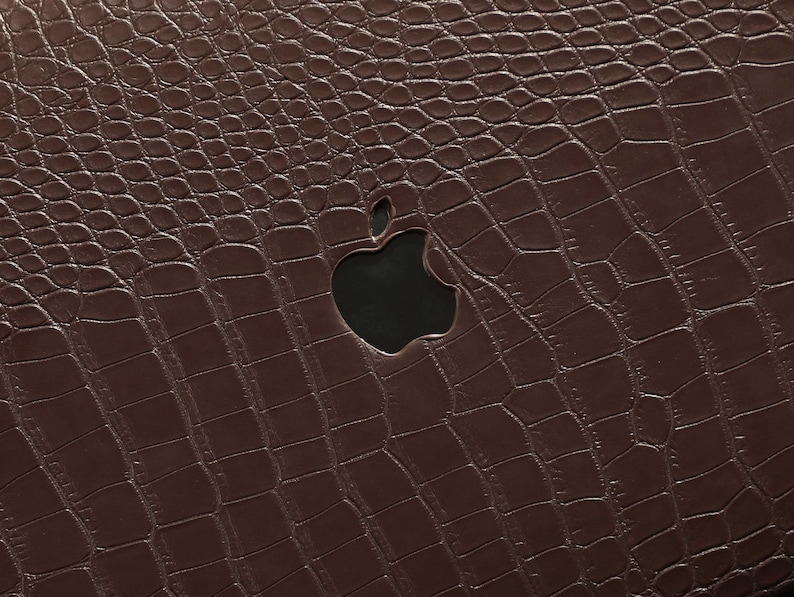 Personalized Brown Crocodile Embossed MacBook Case, Custom Leather Laptop Cover with Gold Initial for MacBook Air 13 Pro 14 2026 M5 Neo A18 image 6