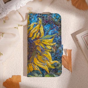 Peinture à l'huile, tournesol, couverture de téléphone pour iPhone 16 15 14 13 Pro, iPhone 11 12 13, iPhone SE X XR avec porte-cartes, coque unique