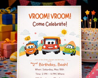 Race Car Birthday Invitation, Kids Party Invite, Editable Template (Digital Download)