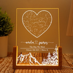 Mapa estelar personalizado por fecha, luz nocturna personalizada con mapa estelar, mapa de constelaciones por fecha, regalos de compromiso, regalo de aniversario para ella, regalo para pareja
