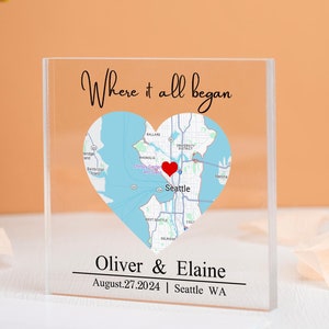 Personalized Map Acrylic Block,Where It All Began Location Acrylic Plaque,Valentine's Day Gift for Him Her,Wedding Gifts,Anniversary Gifts