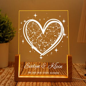 Personalized Night Light With Star Map,Custom Star Map By Date,Constellation Map By Date,Engraved Couples Gift,Anniversary Gift For Her Him