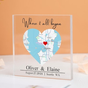 Bloc acrylique personnalisé avec carte, plaque acrylique indiquant l'emplacement de votre lieu de naissance, cadeau de Saint-Valentin pour lui ou elle, cadeau d'anniversaire, cadeau pour couple