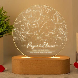 Carte des étoiles personnalisée par date, veilleuse personnalisée, cadeau d'anniversaire pour couple, lampe constellation de fiançailles, cadeau de mariage pour ami