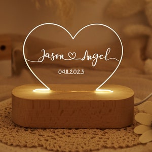 Personalized Night Light for Couple, Custom Night Light as Valentines Day Gift, Names and Date Lamp, Romantic Gift for Her, Anniversary Gift