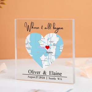 Personalized Map Acrylic Block,Where It All Began Location Acrylic Plaque,Wedding Gifts For Couple,Newlyweds Gift Keepsake,Valentine's Day