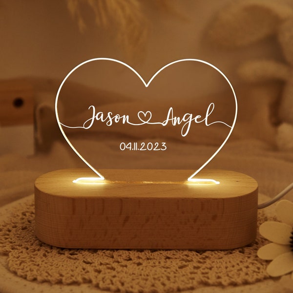 Custom Name Night Light as Valentines Day Gift,Anniversary Gifts,Engagement Gifts,Romantic Gift for Couple,Names and Date Night Lamp Gifts