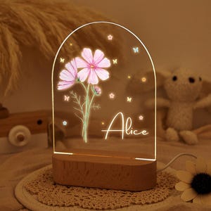 Personalized Birth Flower Night Light,Custom Name Girl Gift,Mother's Day Gift,Mum Birthday Gift,Baby Shower Gift,Toddler Lamp,Nursery Decor