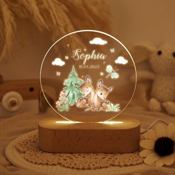 Personalized Night Light for Baby,Animal Night Lamp with Name,Woodland Night Lamp,Newborn Baby Gift,Birthday Gifts for Kids,Toddler Gift