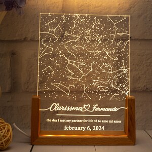 Veilleuse personnalisée avec carte des étoiles et date, lampe constellation de fiançailles, cadeau d'anniversaire, ciel nocturne par date, cadeaux pour couple, cadeaux de fête de mariage