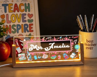 Personalized LED Teacher Night Light,Custom Name Desk Plate For Teacher,Back To School Teacher Gift,Classroom Desk Sign,Teacher Desk Decor
