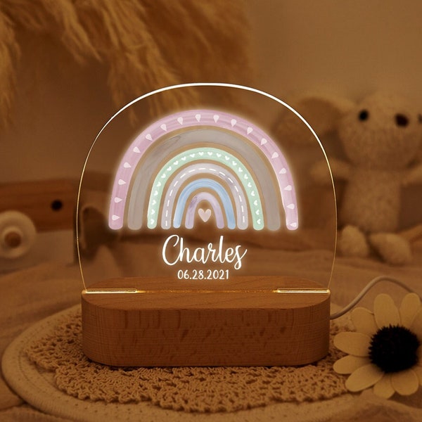 Personalized Rainbow Night Light,Childrens LED Night Lamp,Custom Name Night Lamp,Bedroom Decor Lamp,Toddler Gift,Birthday Gifts for Kids